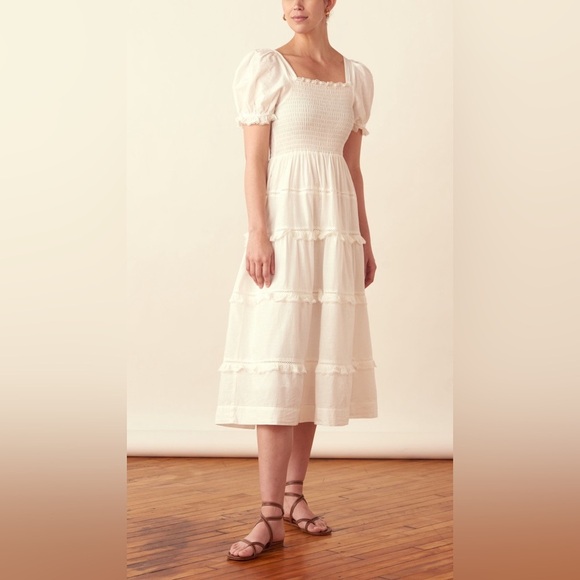 The Great The Savanna Shirred Tiered Cotton-voile Midi Dress - White size 0/XS - Picture 1 of 10